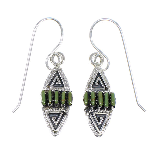 Southwest Sterling Silver Turquoise Needlepoint Water Wave Hook Dangle Earrings QX69774